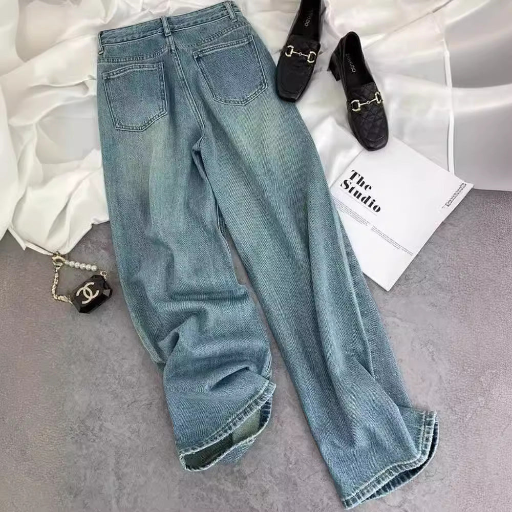 Fashion Starry Diamond Rhinestone Straight Jeans