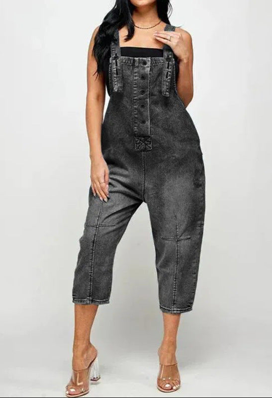 Fashion Casual Siamese Suspender Jeans
