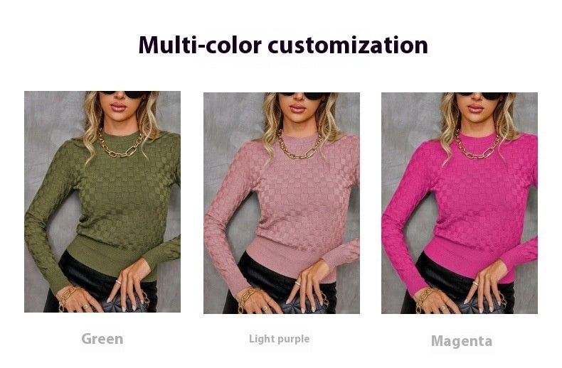 Fashion Round Neck Waffle Long Sleeve Sweater