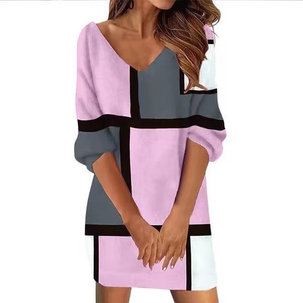 Fashion Casual V-Neck Printed Dress