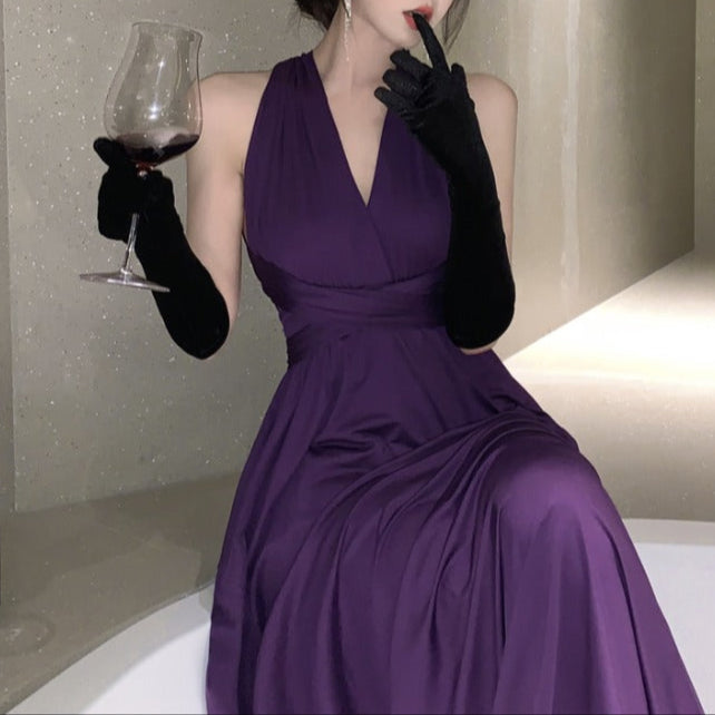 Fashion Purple Neck Hanging Dress