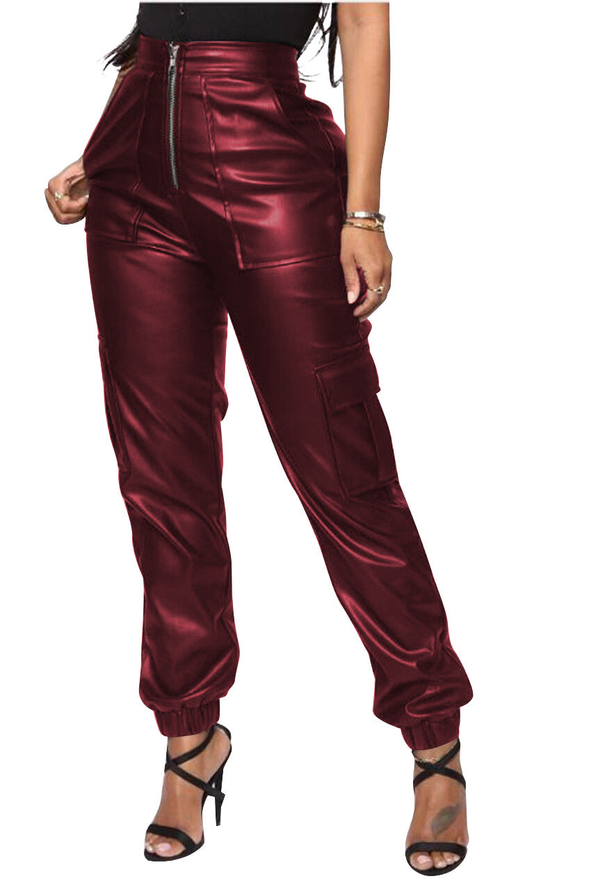 Fashion Workwear Ankle-Tied PU Leather Pants