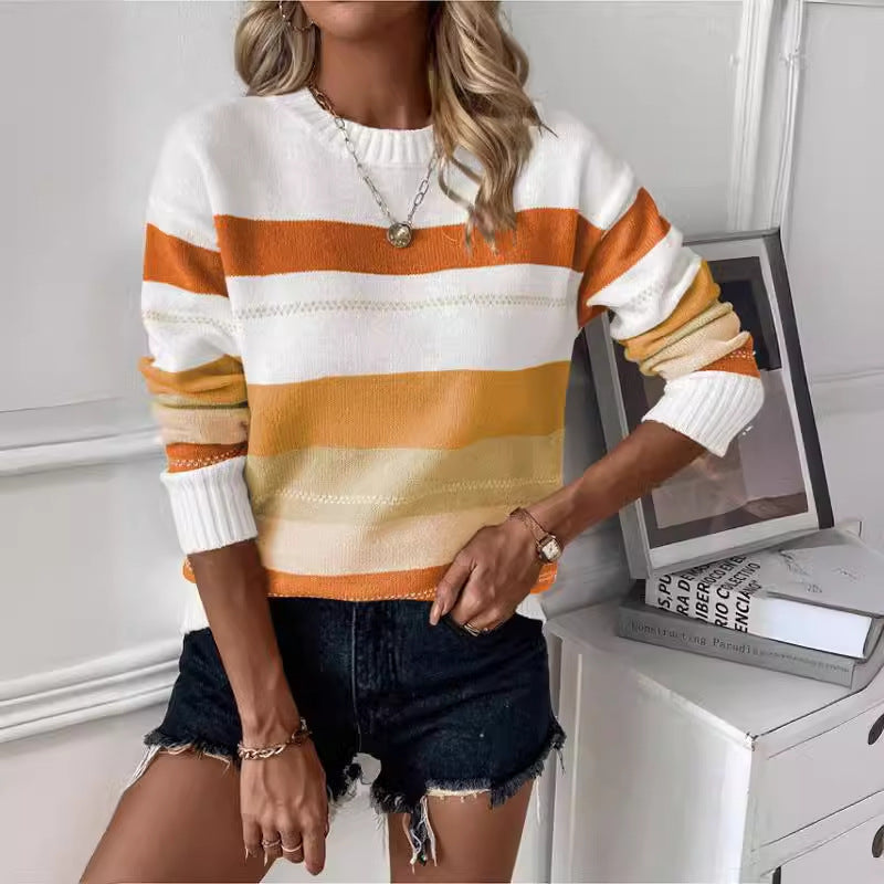 Fashion Contrast Color Striped Knitted Sweater