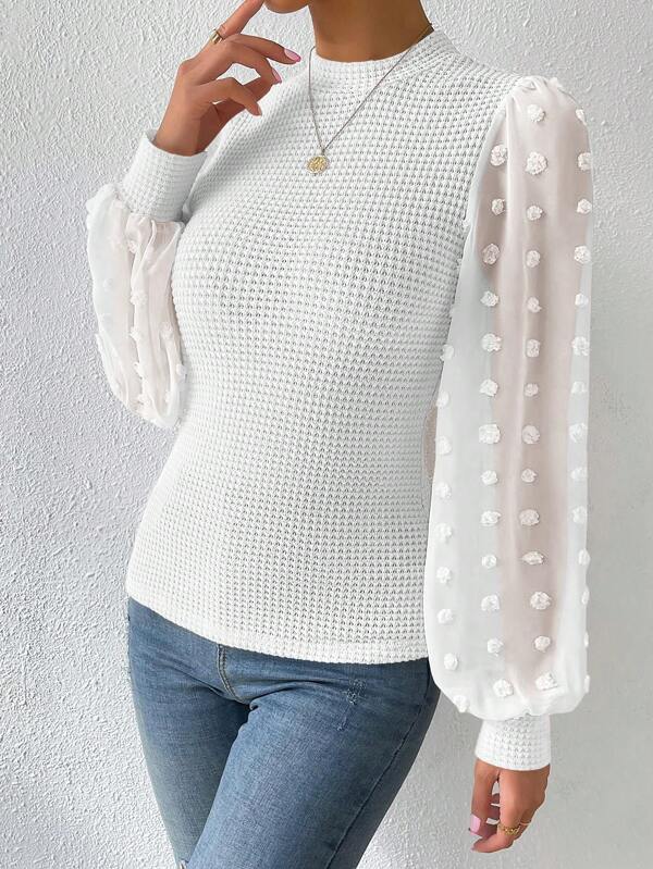 Fashion Knitwear Round Neck Stitching Blouse