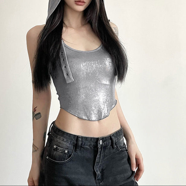 Fashion Slim Fit Hooded Halter Crop Top