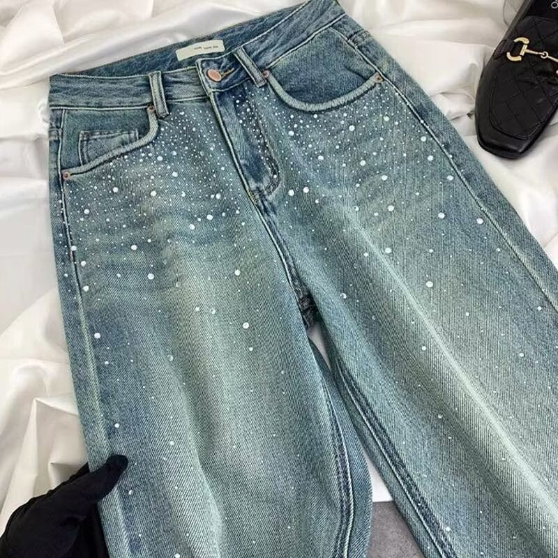 Fashion Starry Diamond Rhinestone Straight Jeans