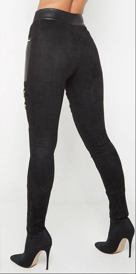Fashion Black Leather Zipper Pants