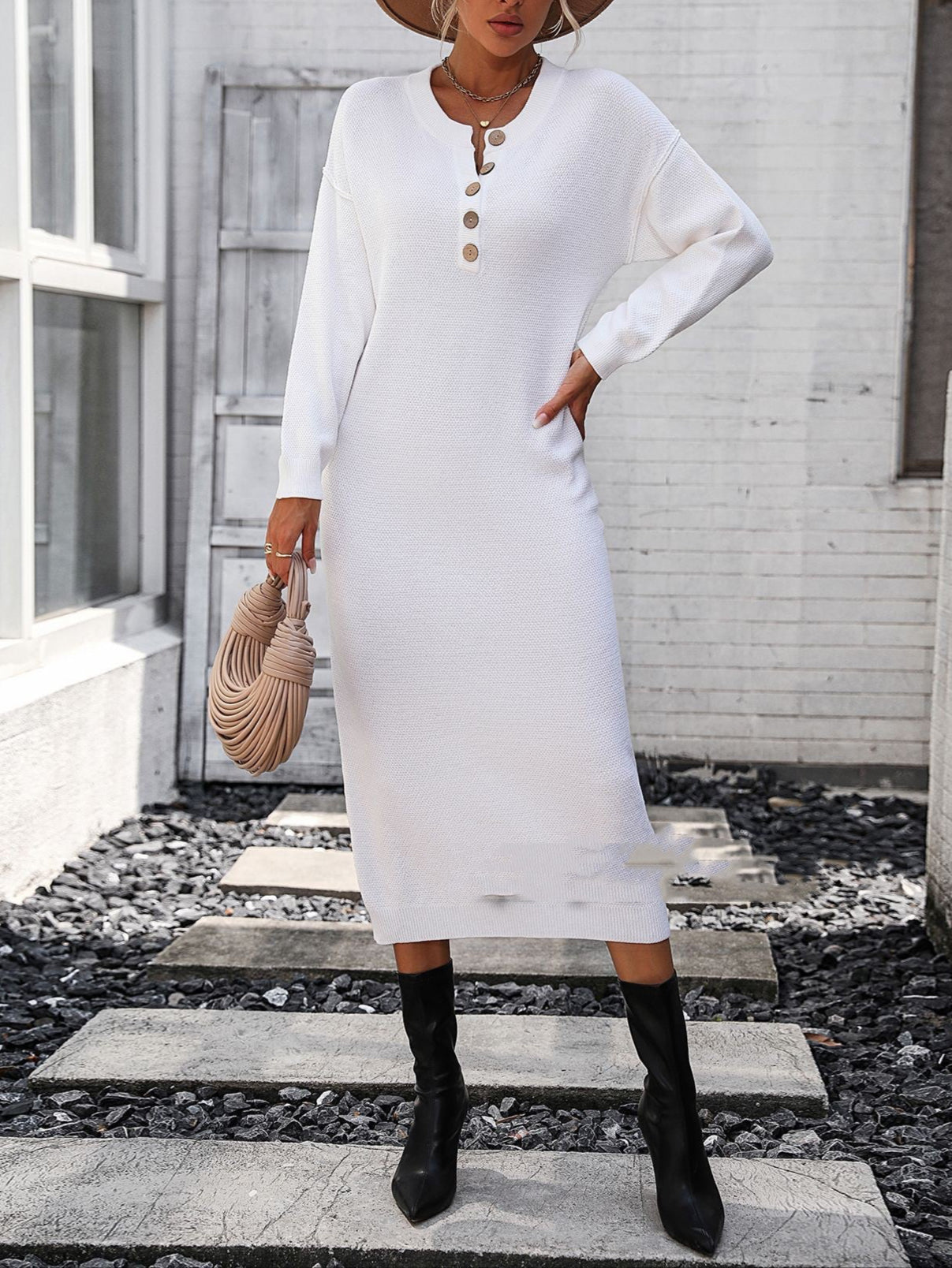 Fashion Button Knitwear Dress