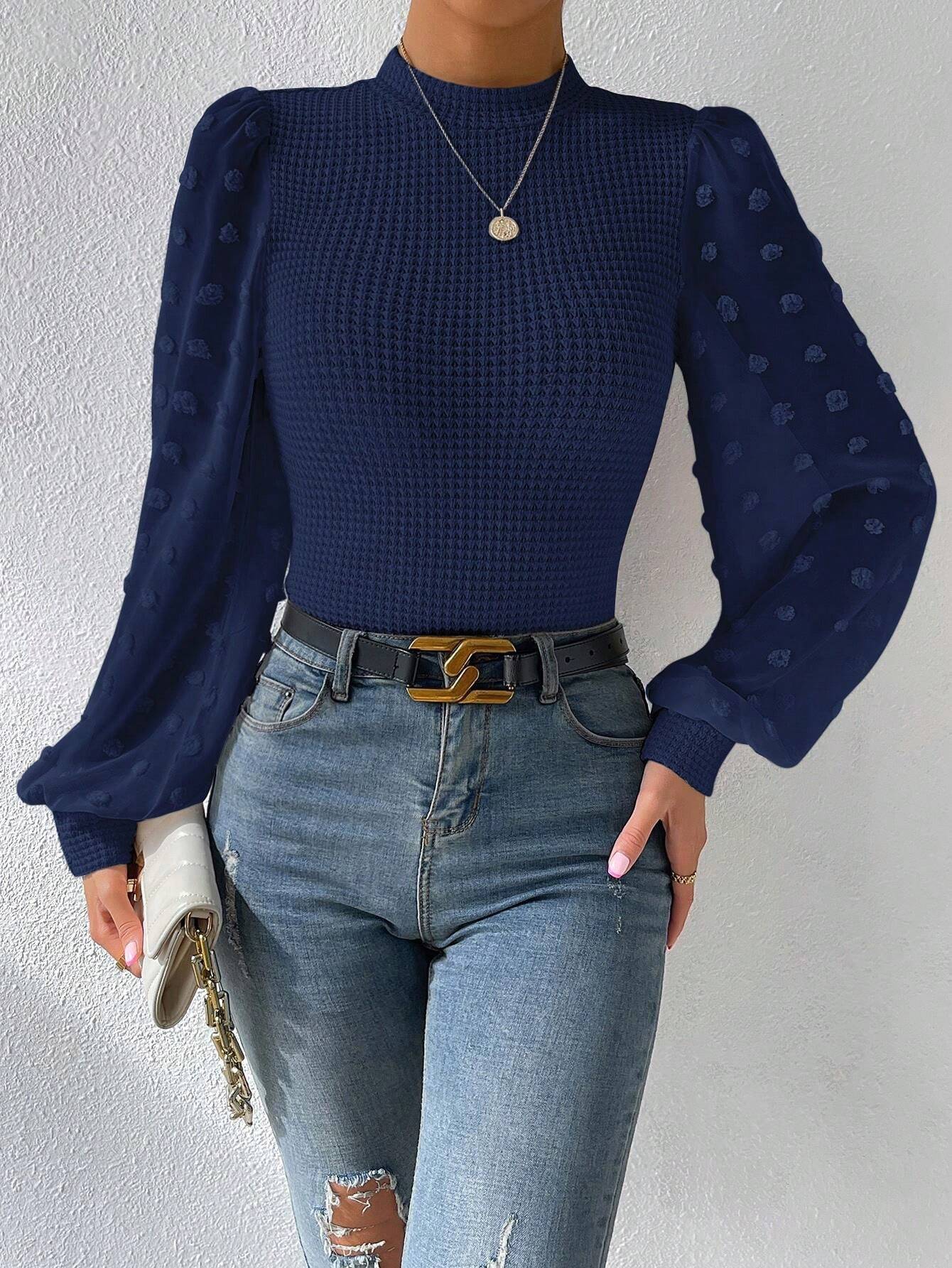 Fashion Knitwear Round Neck Stitching Blouse