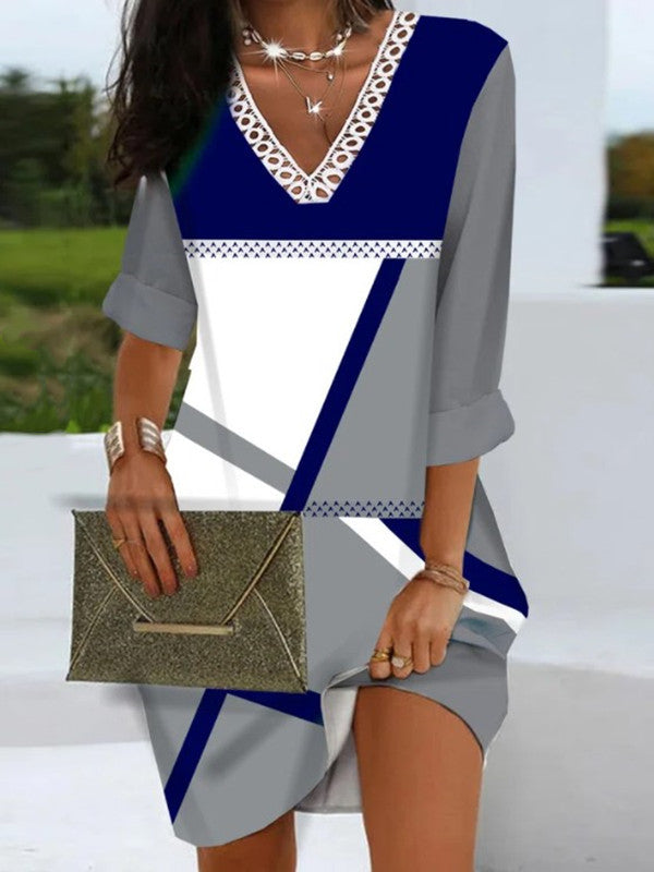 Fashion Casual Positioning Printing Mid-Length Dress