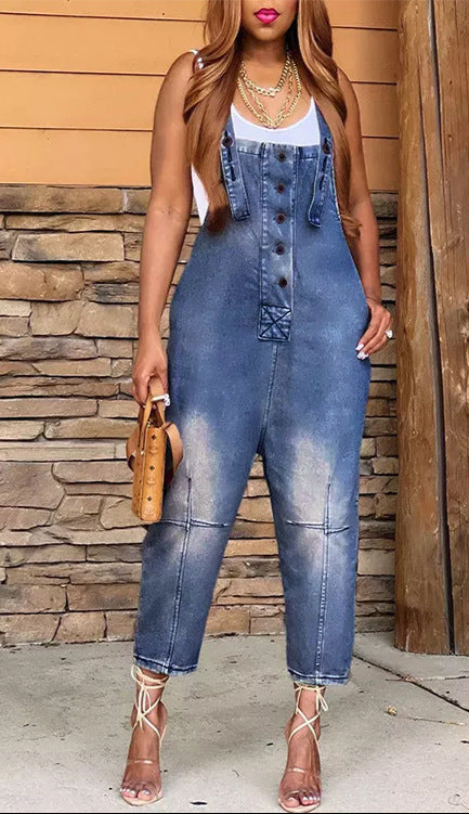 Fashion Casual Siamese Suspender Jeans