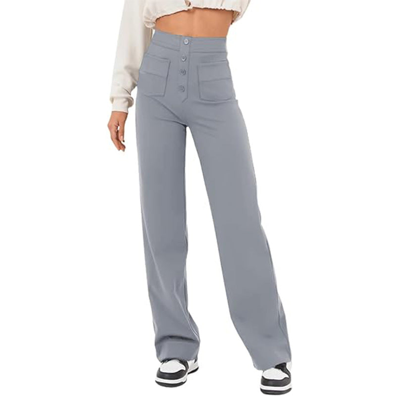 Fashion High Waist Pocket Wide Leg Baggy Pants