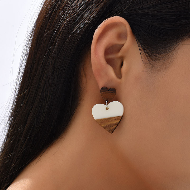 Fashion Exaggerated Geometry Heart-Shaped Wood Acrylic Earrings