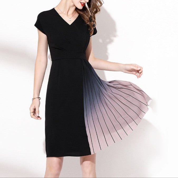 Fashion Gradient Pleated Patchwork Dress