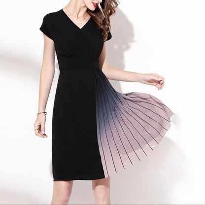 Fashion Gradient Pleated Patchwork Dress