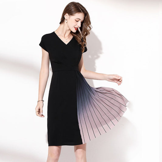 Fashion Gradient Pleated Patchwork Dress