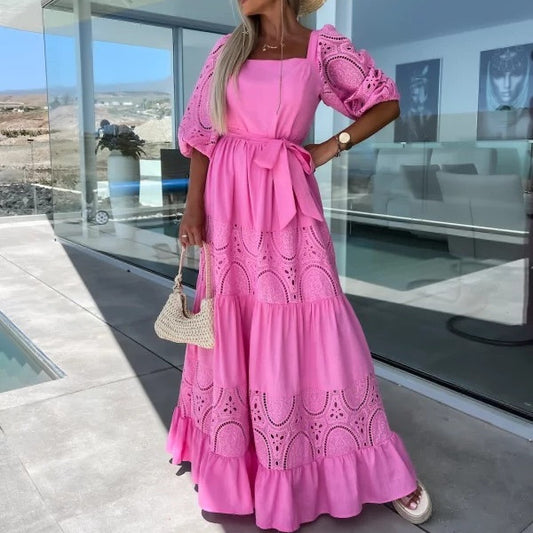 Fashion Lace Stitching Maxi Dress