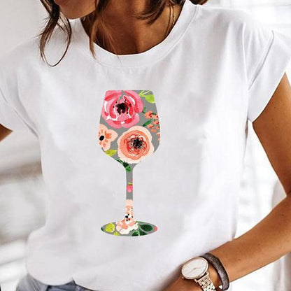 Fashion Wine Glass Printing T-Shirts