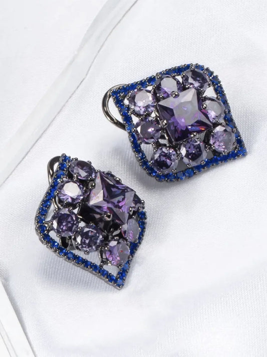 Fashion Shimmery Purple Diamond Earrings