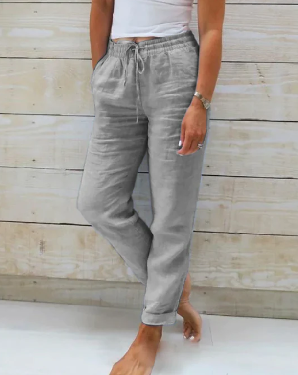 Fashion Elastic Waist Hemp Pants