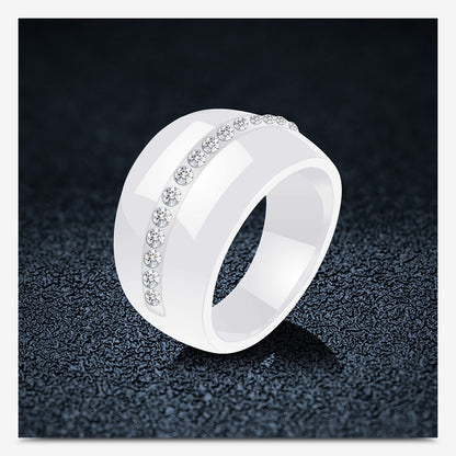 Fashion Single Row Diamond-Embedded Ceramic Ring