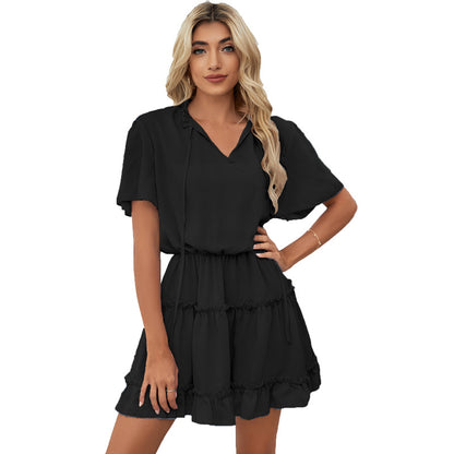 Fashion Ruffled V-neck Mini Dress