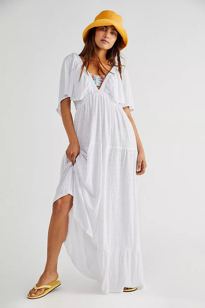 Fashion V-neck Loose Long Dress