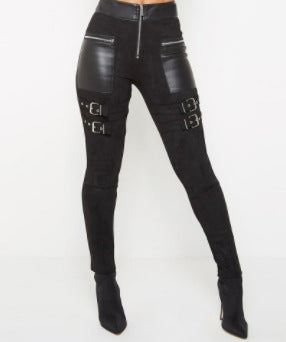 Fashion Black Leather Zipper Pants