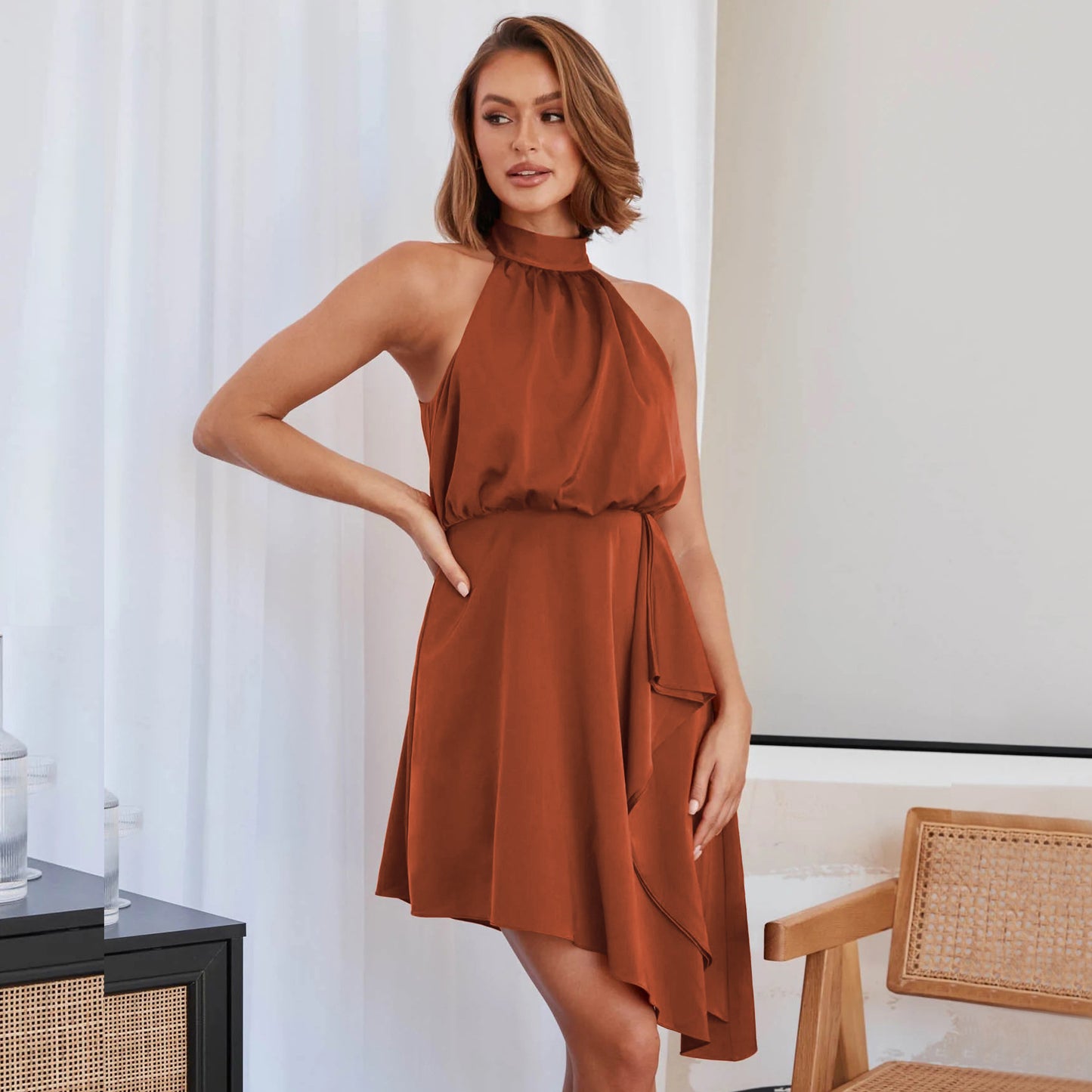 Fashion Satin Hanging Neck Dress