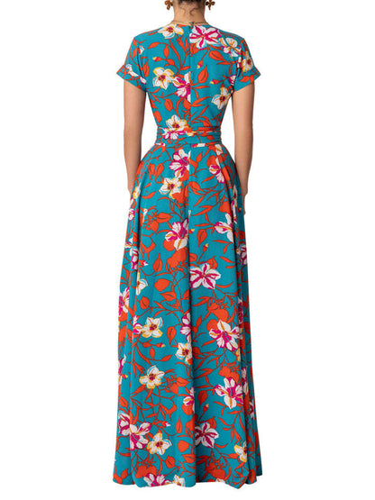 Fashion Printed Waist-controlled Split Dress