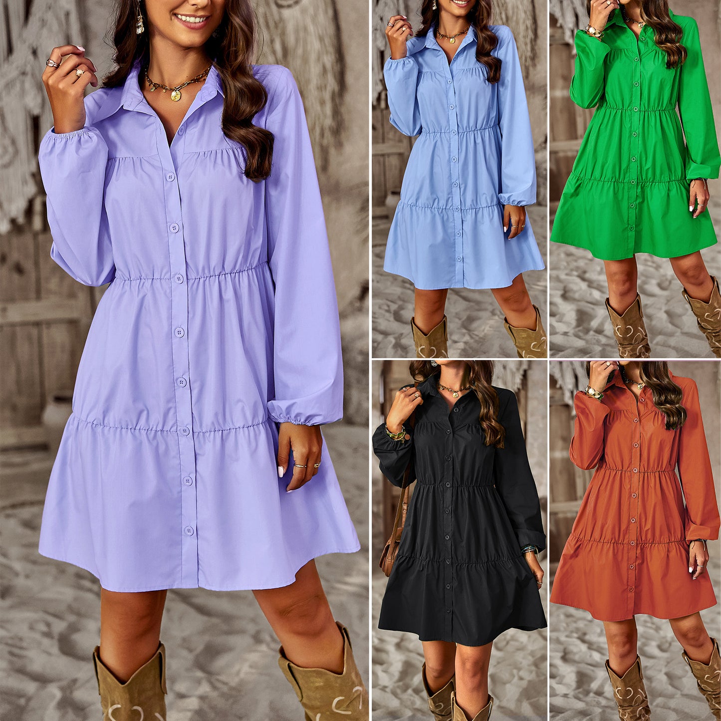 Fashion Long Sleeve Shirt Dress