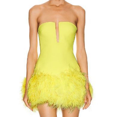 Fashion Deep V Strapless Ostrich Feather Hip-wrapped Mini Dress