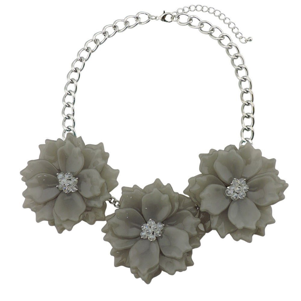 Fashion Ornament Acrylic Exaggerated Three Flowers Necklace