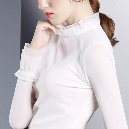 Fashion Lotus leaf collar mesh bottoming shirt