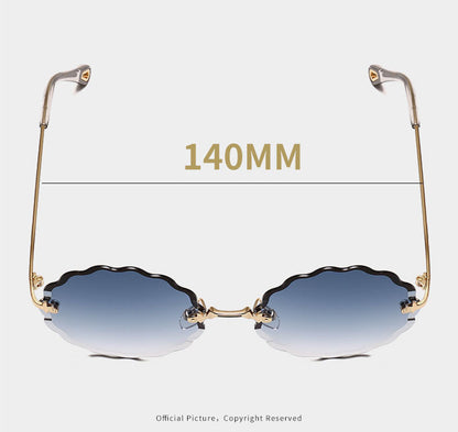 Fashion Round Rimless Sunglasses Diamond Cut Lens