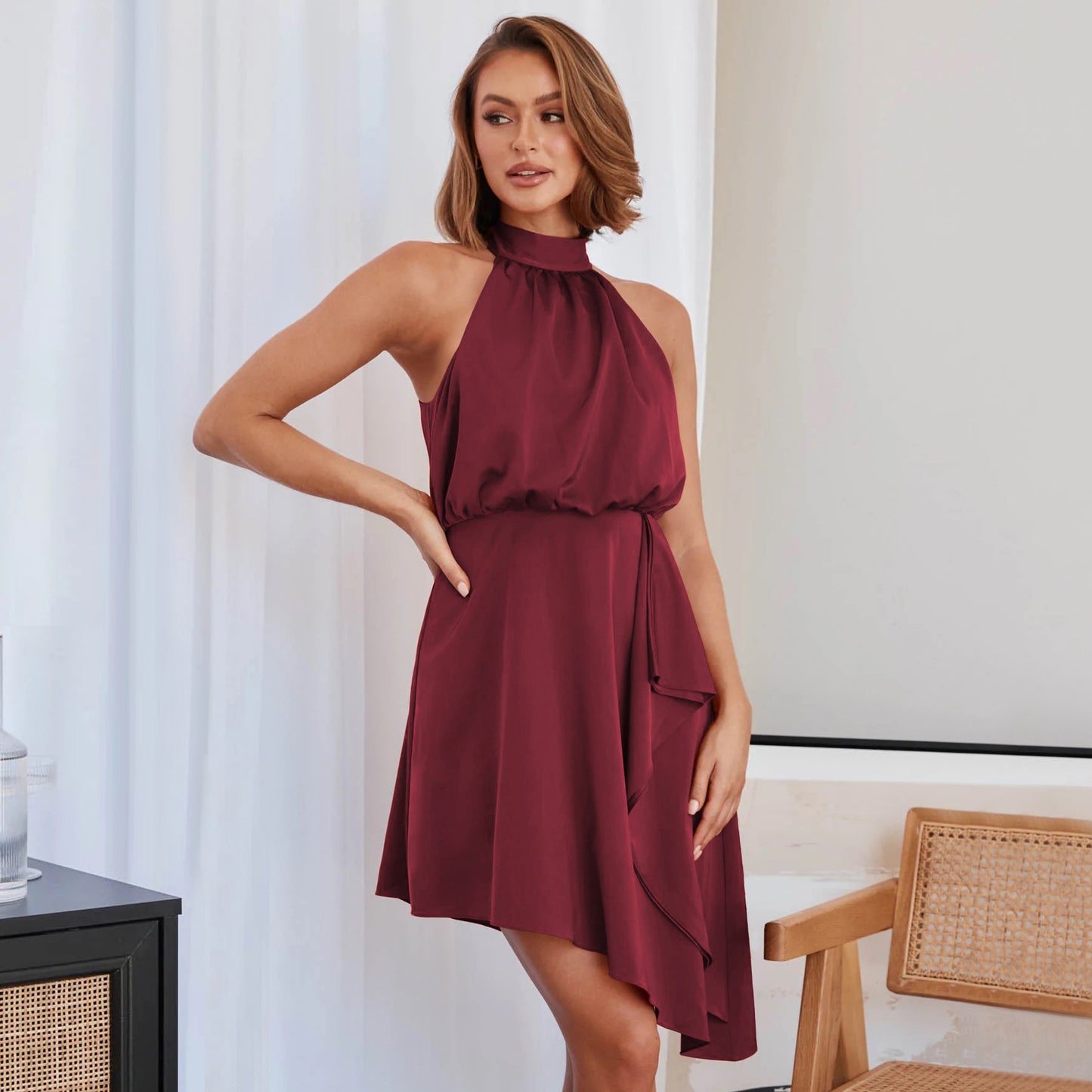 Fashion Satin Hanging Neck Dress