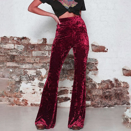 Fashion High Waist Gold Velvet Bootcut Pants