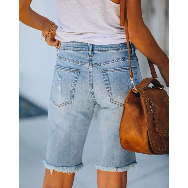 Fashion Fiery Ripped Denim Shorts