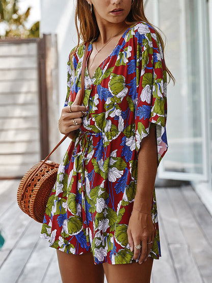 Fashion Floral Printed Short Jumpsuit