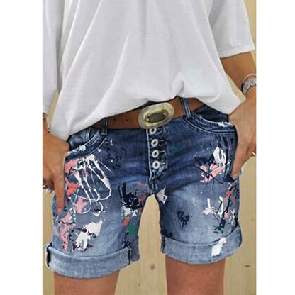 Fashion Washed Printed Jeans Shorts