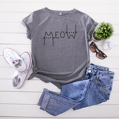 Fashion Cat Letter Cotton T-shirt