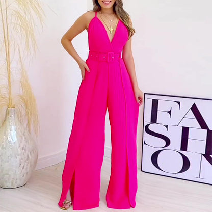 Fashion Brace High Waist Hem Jumpsuit