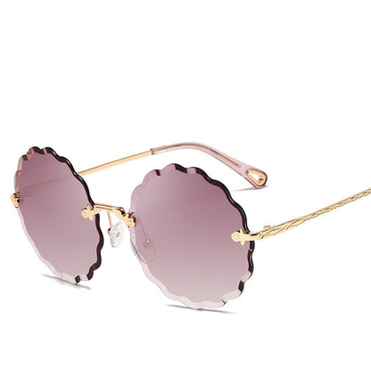 Fashion Round Rimless Sunglasses Diamond Cut Lens