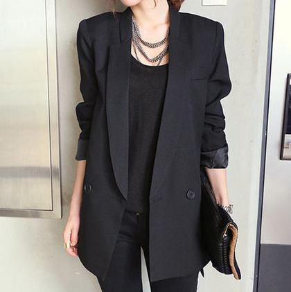 Fashion Solid Long Style Black Blazer