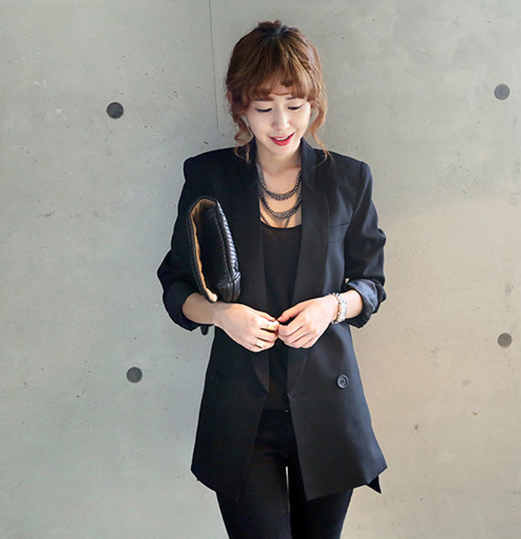 Fashion Solid Long Style Black Blazer