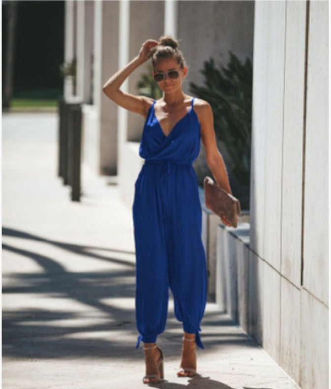 Fashion backless tether jumpsuit