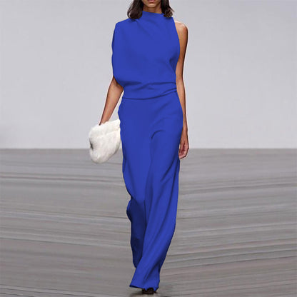 Fashion One-Shoulder Pile Collar Jumpsuit