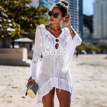 Fashion Hollow Lace-Up Beach Long Skirt Bikini Sunscreen Blouse