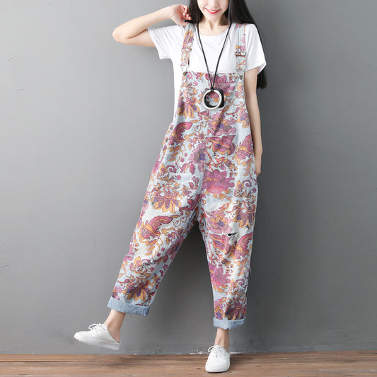 Fashion Ethnic Old Jeans Washed Holes Suspenders Wandering Style Jumpsuits