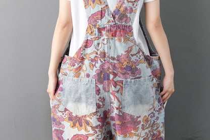 Fashion Ethnic Old Jeans Washed Holes Suspenders Wandering Style Jumpsuits